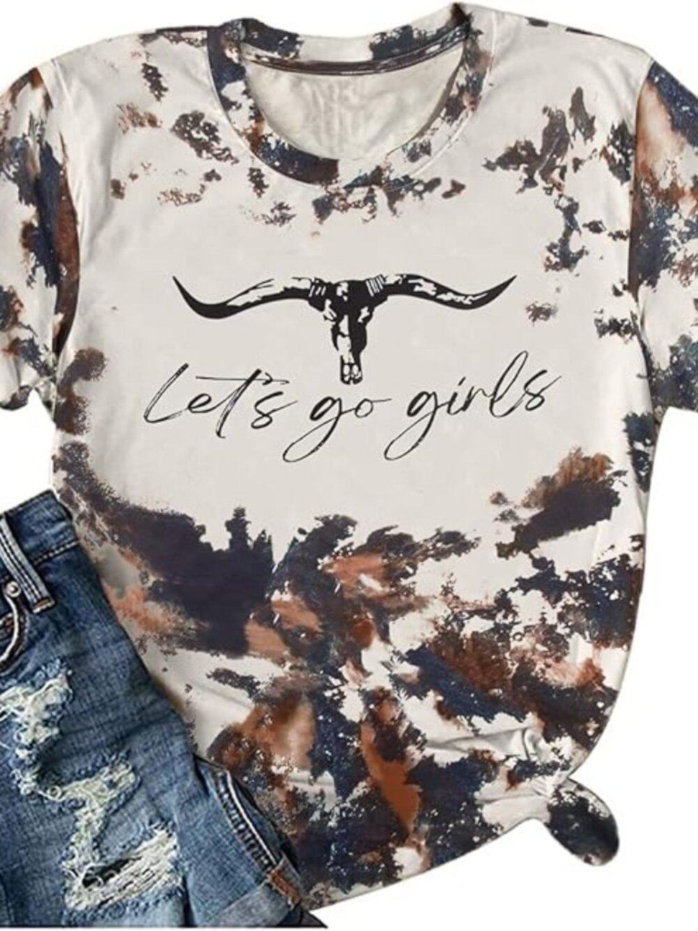 Let's Go Girl Shirt Women Western Bleached T-Shirt Retro Country Music Tee Shirt